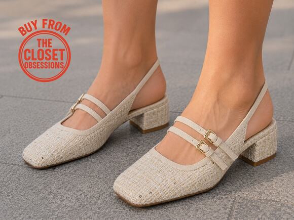 Zara Shoes - Zara NWT Cream Tweed Mary Jane Slingback Block Heels 7.5